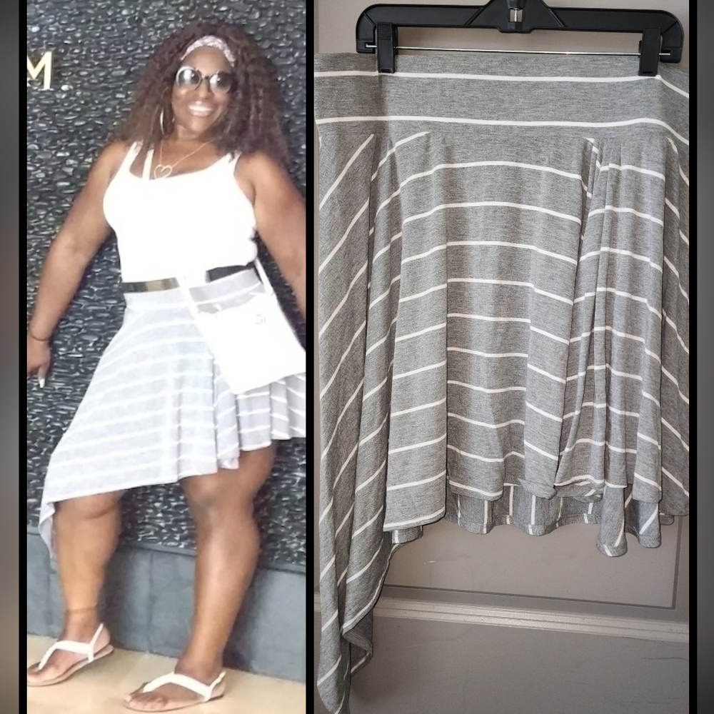 Asymmetrical Gray Striped Skirt